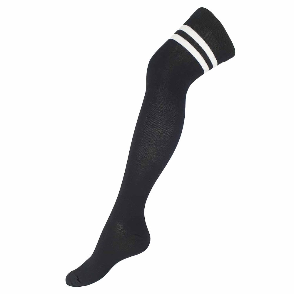 overknee strumpor stripes, svart strumpa som räcker över knäet med vita ränder på avslutet