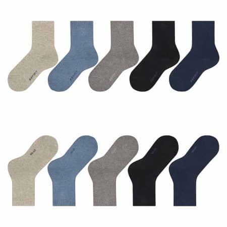 5-pack barnstrumpor i färgerna 2 x grå, 2 x blå, 1x svart, bild uppifrån