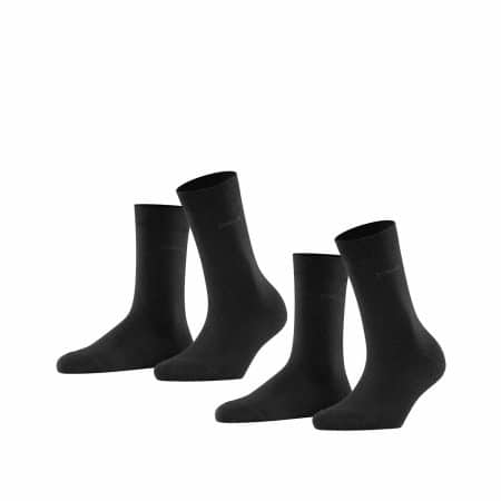 ESPRIT Basic Easy Black, 2-pack enfärgad svarta damstrumpor i ekologisk bomull för känsliga fötter