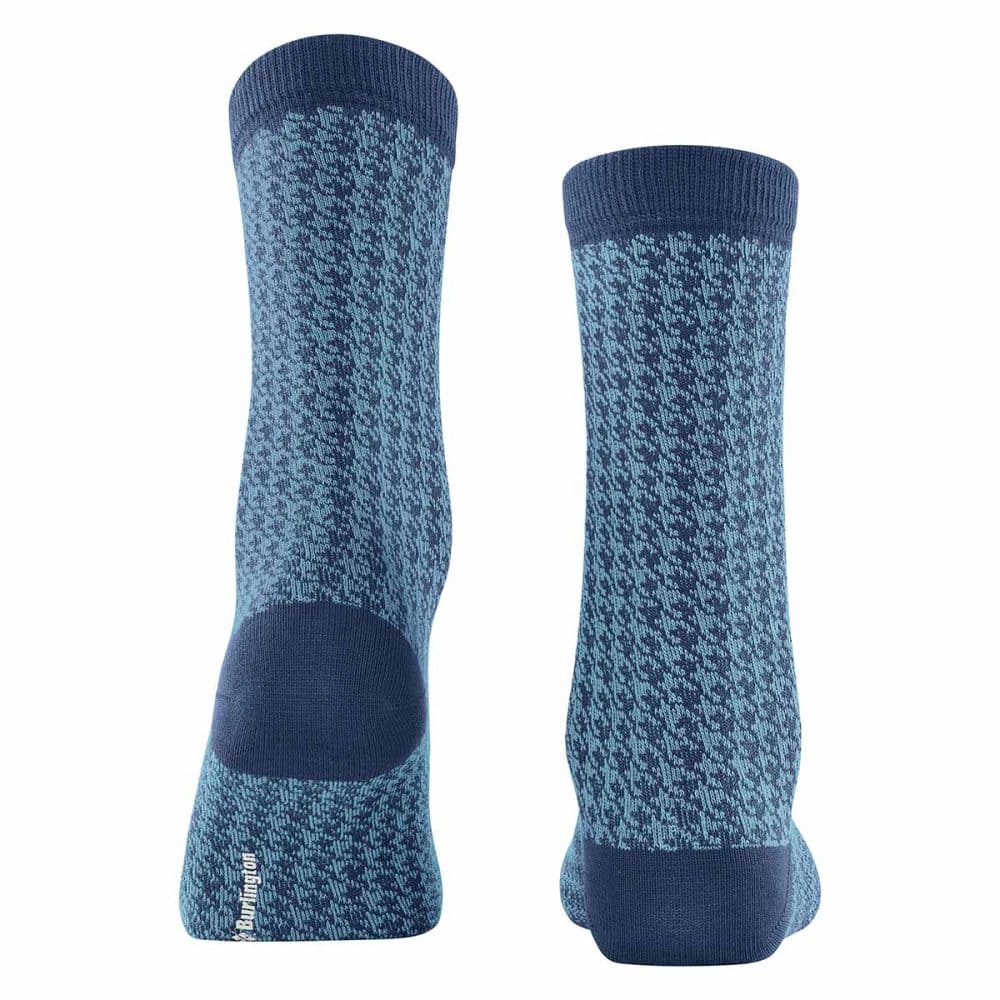 Burlington Pepita Royal Blue, blåa damstrumpor med hundtandmönster, baksida