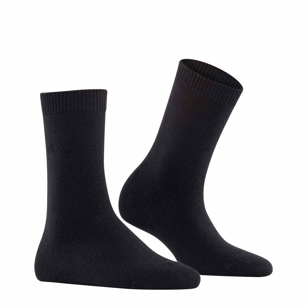 FALKE Cosy Wool Black, varma damstrumpor, svart, bild från sidan