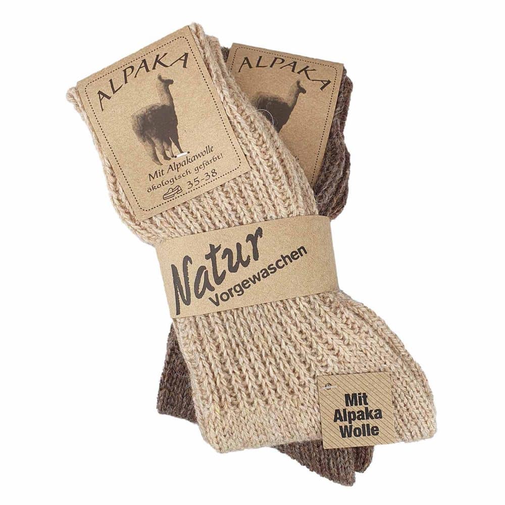 BOOM alpackastrumpor medium, raggsockor i dubbelpack beige-brun