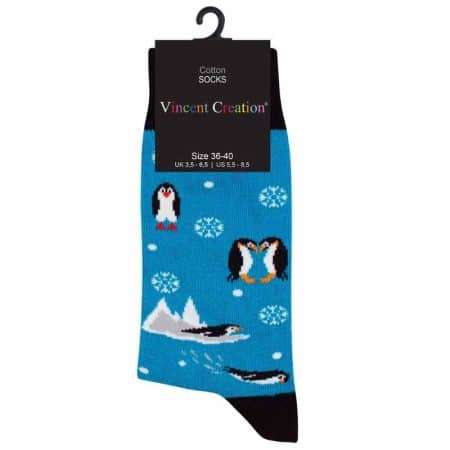 VINCENT CREATION strumpor Pingvin blåa och gröna bomullsstrumpor i dubbelpack med djurmotiv