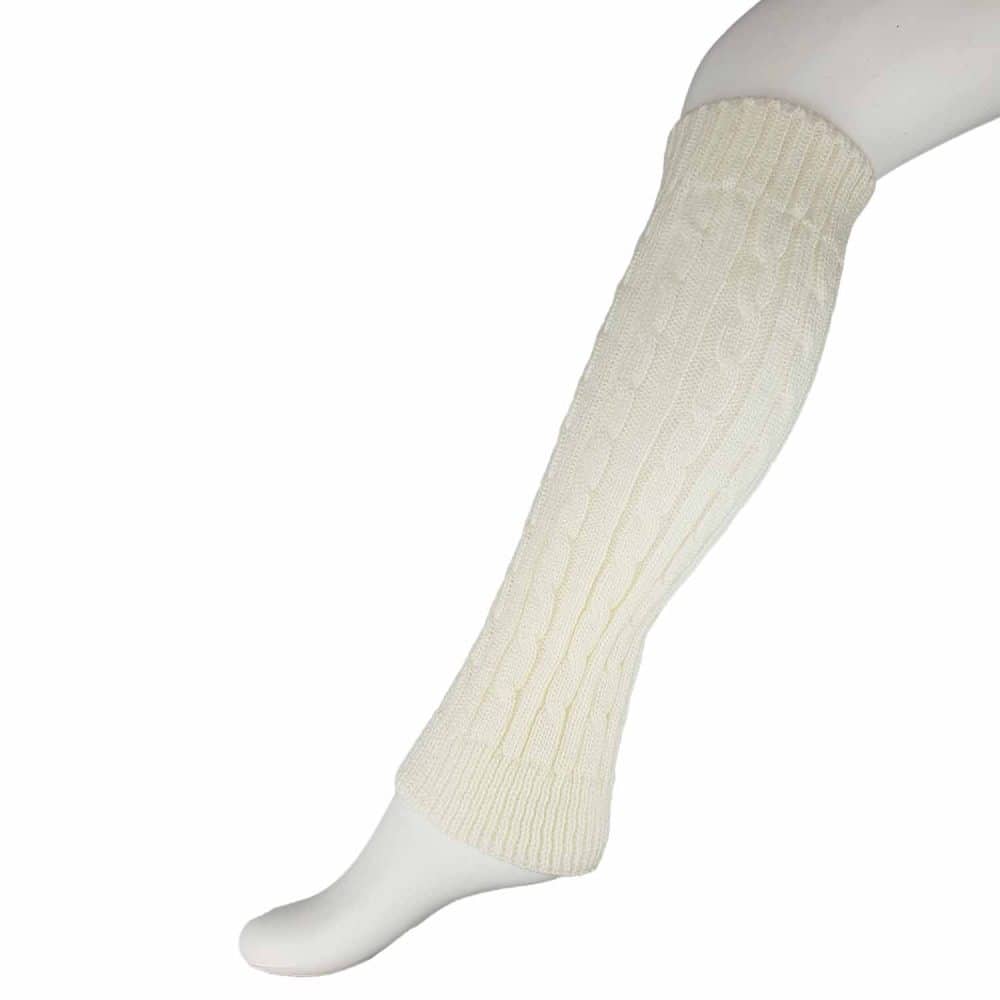 BOOM legwarmers Cozy Cream. naturvita benvärmare med flätat mönster