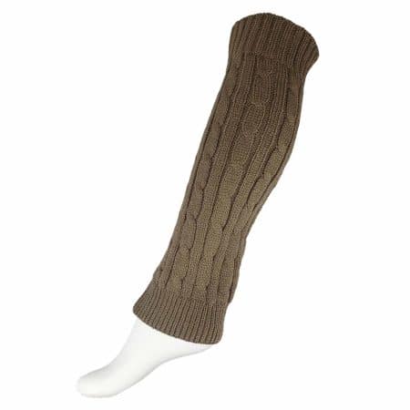 BOOM legwarmers Cozy Taupe. ljusbruna benvärmare med flätat mönster